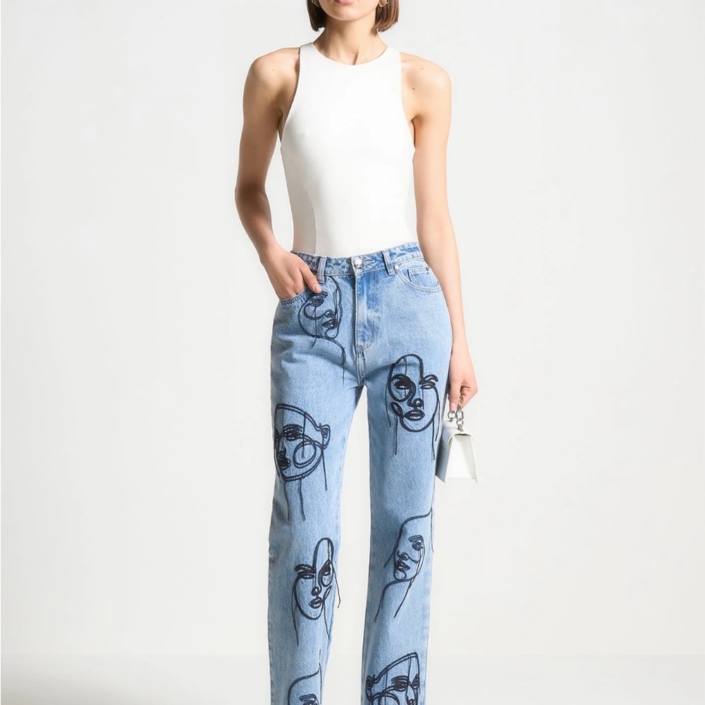 Manière De Voir Embroidered Line Art Boyfriend Jeans | UK 6 / US 2